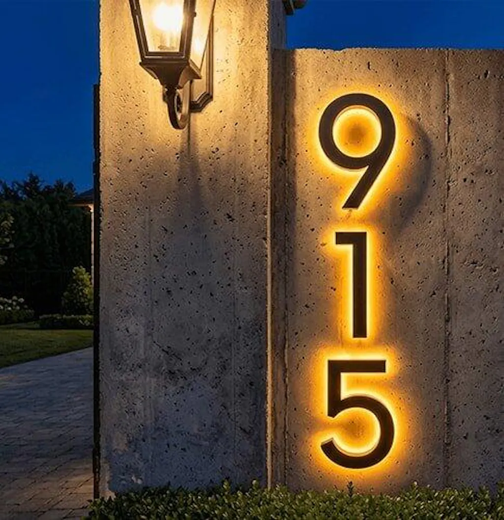 Sleek Metal Illuminated Numbers Contemporary LED House Numbers for Clear Address Visibility