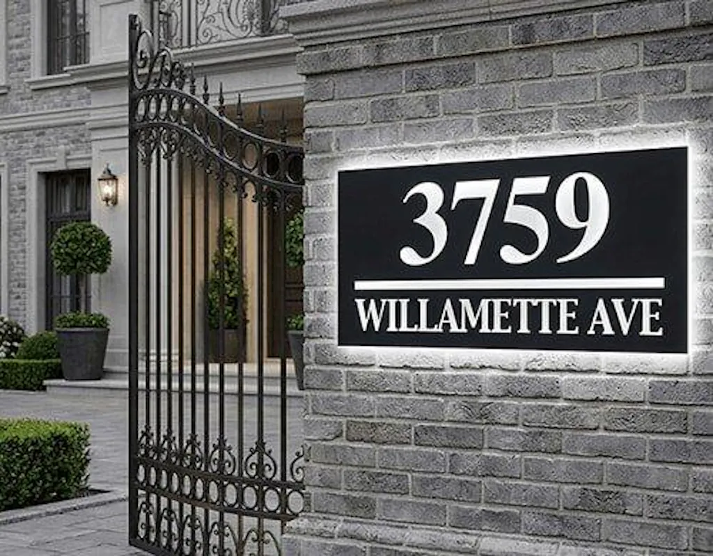 Customized Rectangle Shape Address Plaque with LEDs - Modern Design Lighted Address Marker