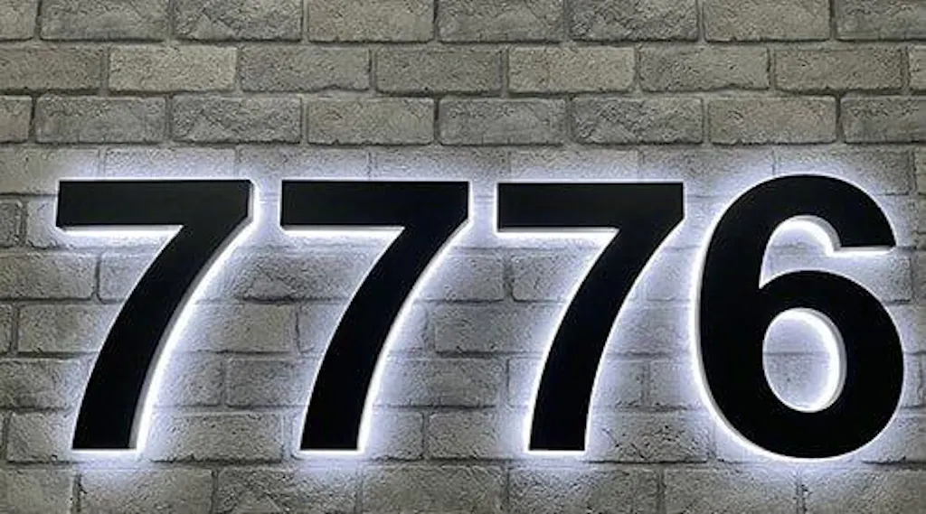 Backlit LED Stainless Steel Address Numbers - Modern Lighted House Signs in Brushed Silver Texture