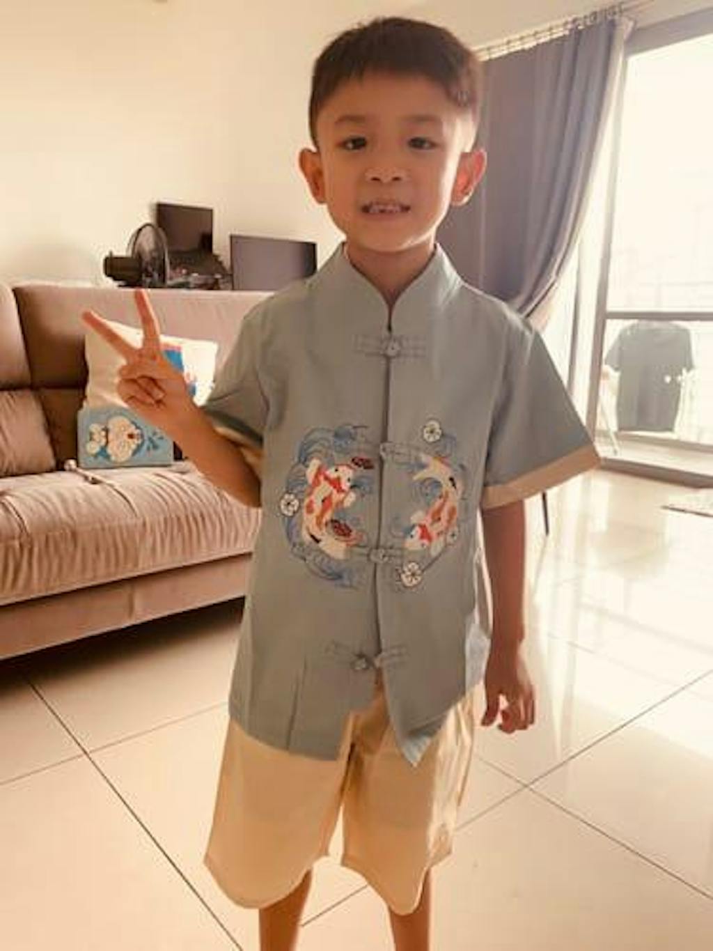 Baby Kids Boys Carp Fish Liyu Cheongsam Set Top n Shorts CNY Chinese New Year Outfit