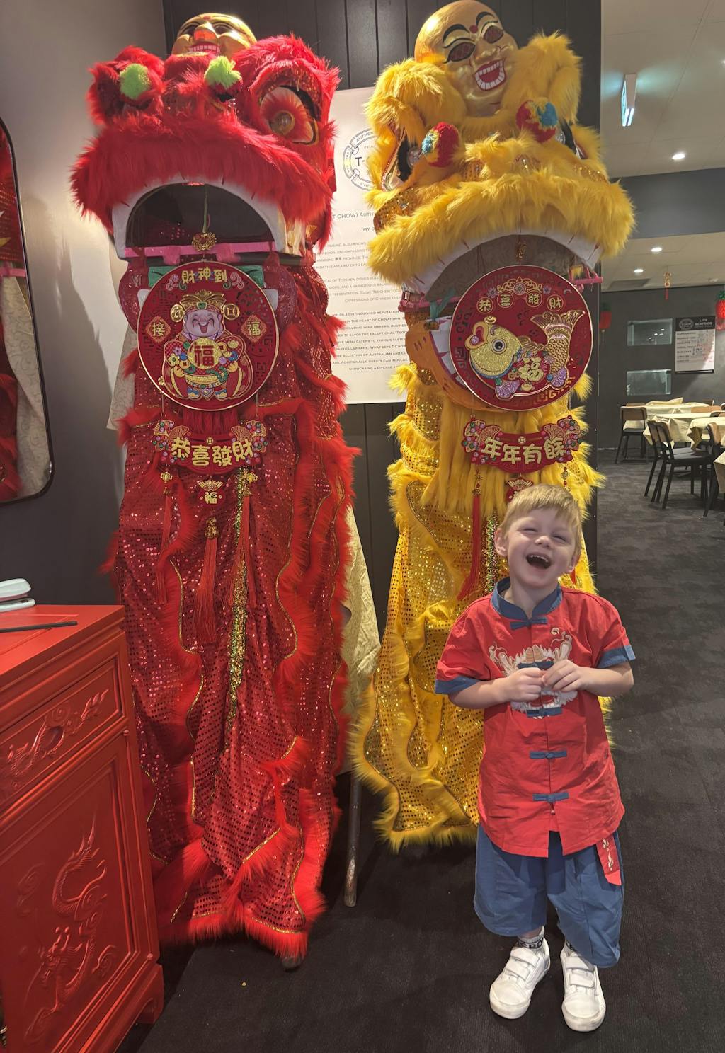 Singapore Souvenir Gift Dancing Lion Baby Kids Boys Cheongsam Set Red Top n Blue Shorts CNY Chinese New Year Outfit 0838