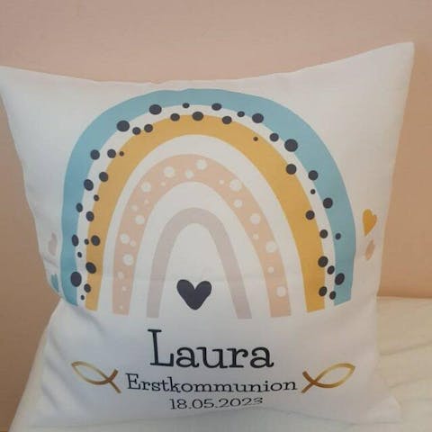 Personalisiertes Erstkommunion-Kissen mit Namen – Baumwollkissen 40×40 cm