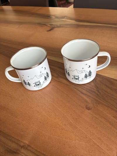 Personalisierte Emaille Camping Tasse Wohnmobil / Wohnwagen