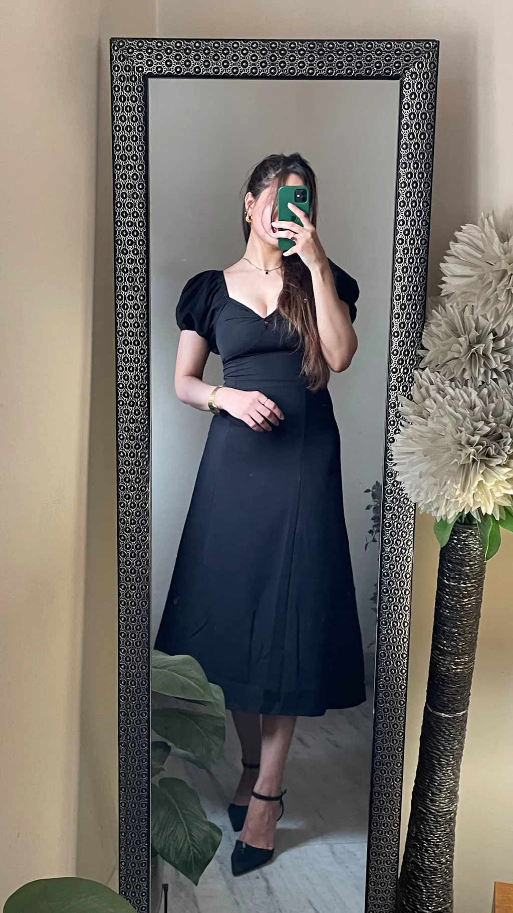 Solid Color Puff Sleeve Dress