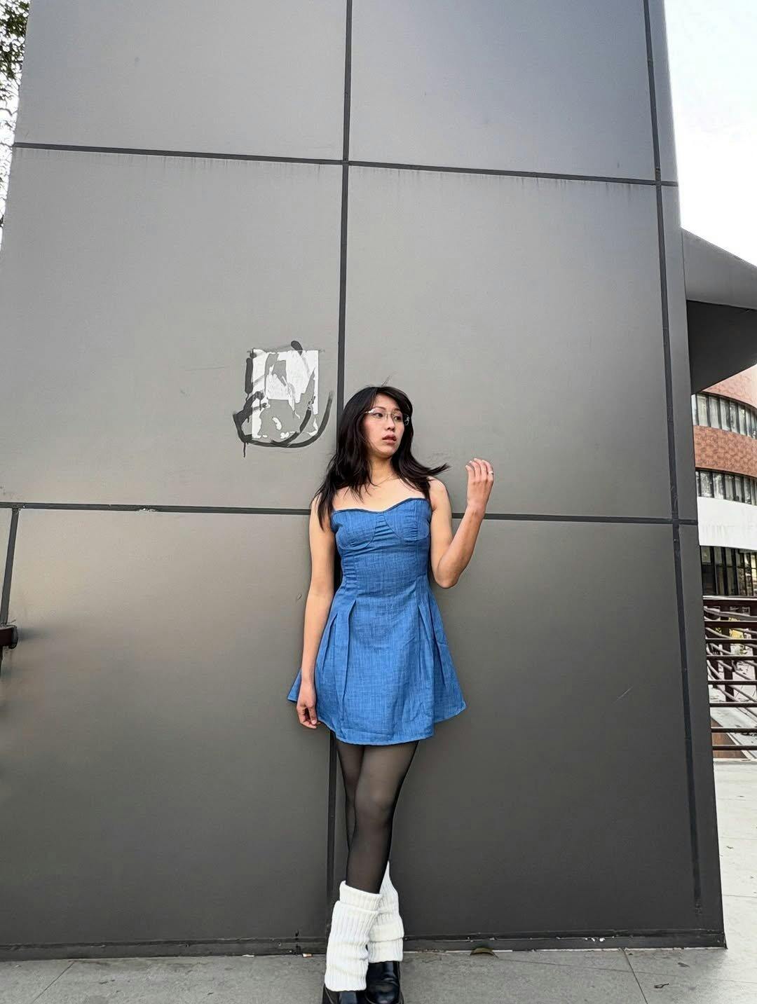 Slim Fit A-Line Mini Dress in Dark Navy Blue - Littlebox India