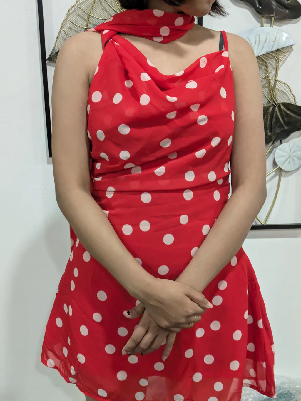 open lace back dress Buy White Polka Dot Printed Dress for Women by Taro India main image 0