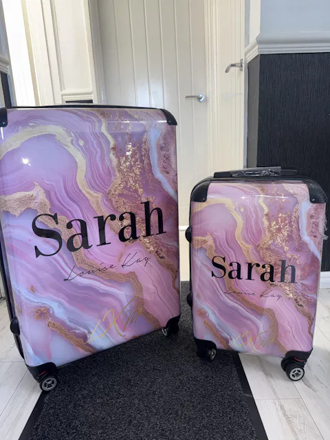Limited Edition Personalised Pink Magenta Marble Initials Suitcase