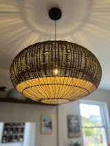 Lightsin Handcrafted Rattan Pendant Light in Flat Round Basket Shape