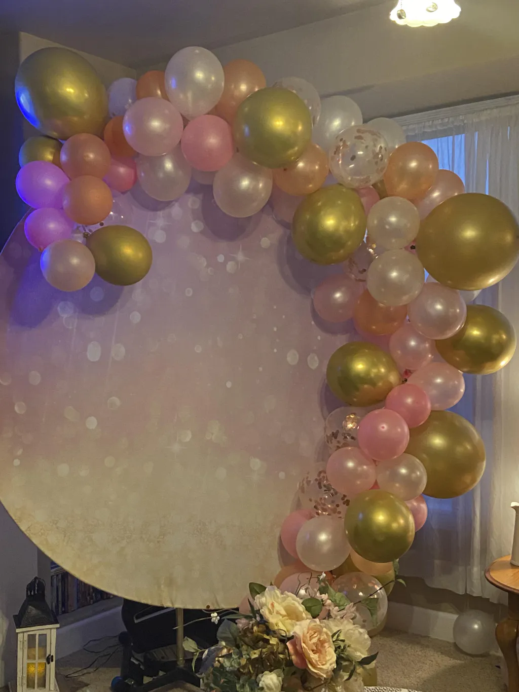 Gold Glitter Mi Bautizo Round Baby Shower Backdorp