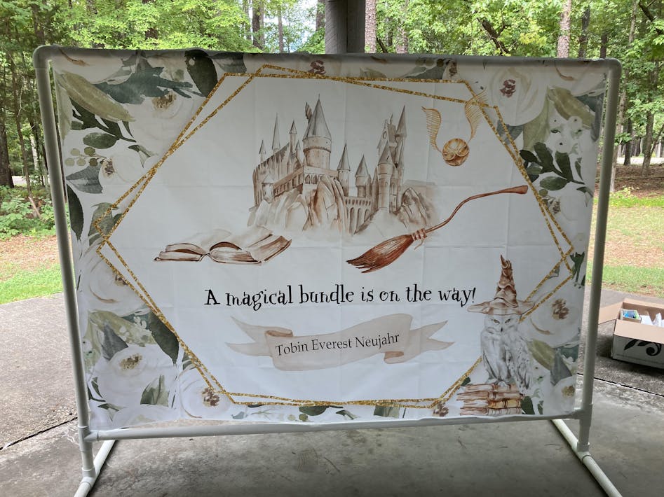 Lofaris White Floral Harry Potter-Themed Baby Shower Backdrop | Harry Potter Backdrop | Photography Harry Potter Backdrop | Hogwarts Photo Backdrop
