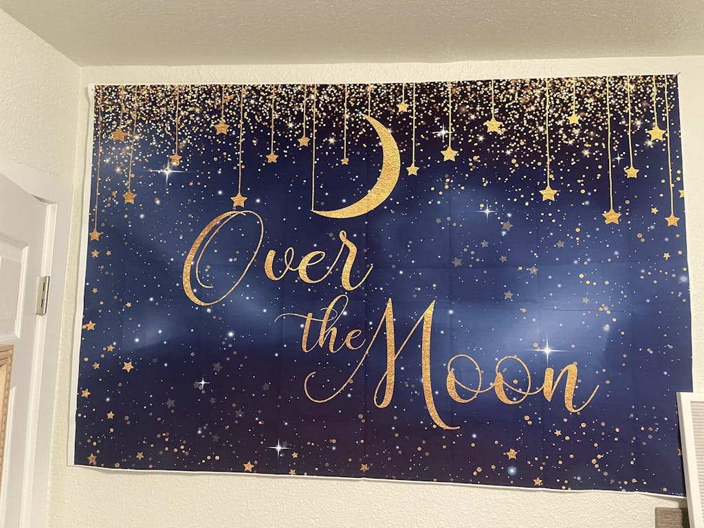 Over the Moon Blue and Golden Star Baby Shower Backdrop