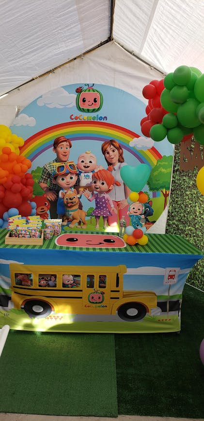 Lofaris Swing Care Bear Rainbow Cloud Birthday Backdrop | Cocomelon Birthday Theme Backdrop | Custom Birthday Backdrops | Cocomelon Theme Backdrop