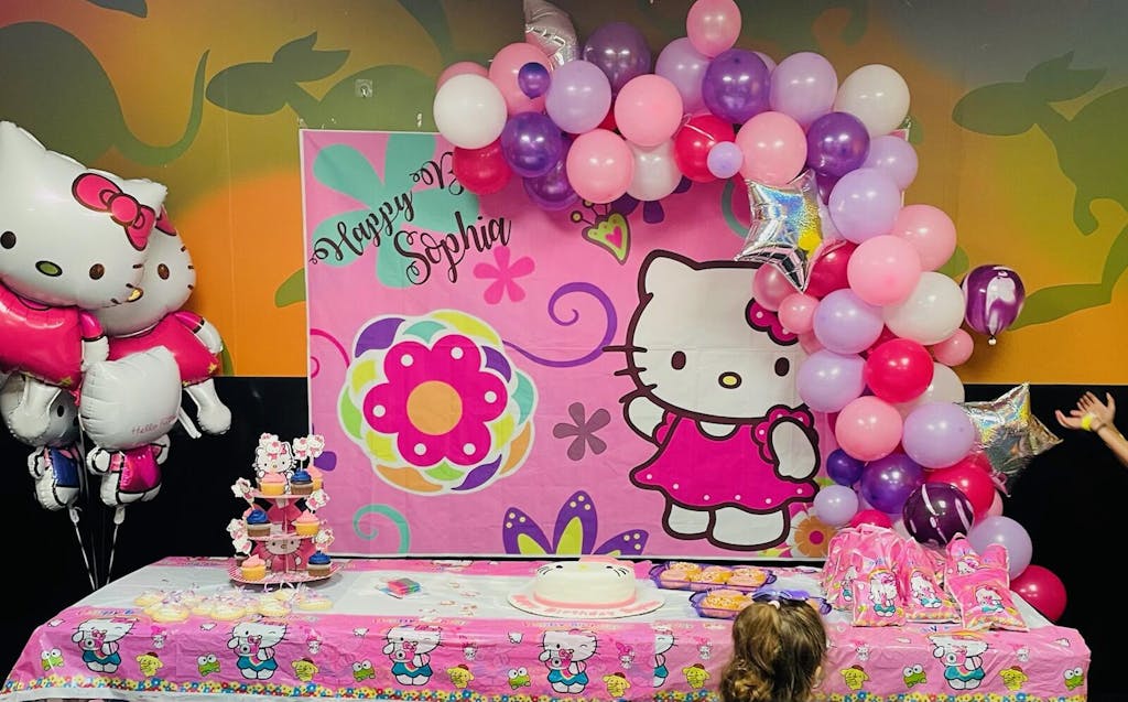 Lofaris Pink Floral Hello Kitty Theme Birthday Backdrop