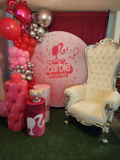 Barbie Party Glitter Pink Round Birthday Backdrop - Lofaris