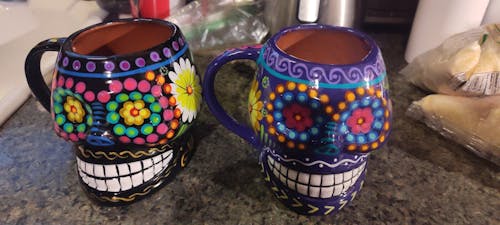 Sugar Skull Hand Painted Xalitla Clay Mug