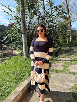 Conjunto em Tricot Modal Listrado Mila Azul Marinho