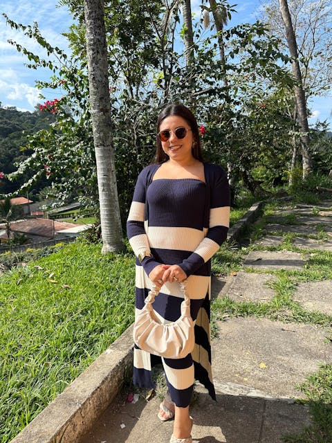 Conjunto em Tricot Modal Listrado Mila Azul Marinho