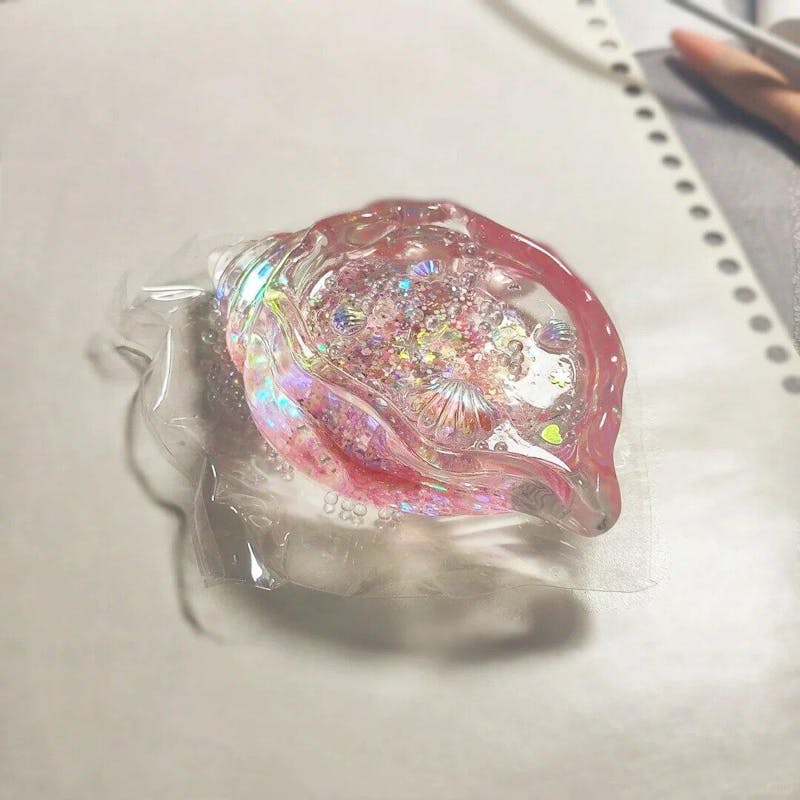 Holographic Glitter Seashell Squishy: Handcrafted Stress Relief