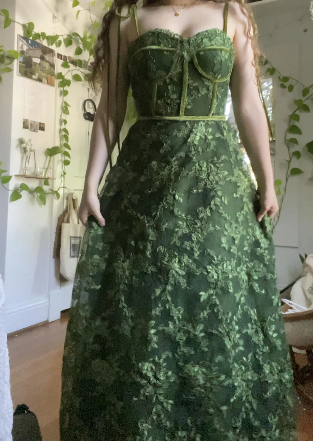 Vintage Green Satin A Line Evening Dress Formal Party Dress Y8733 main image 1