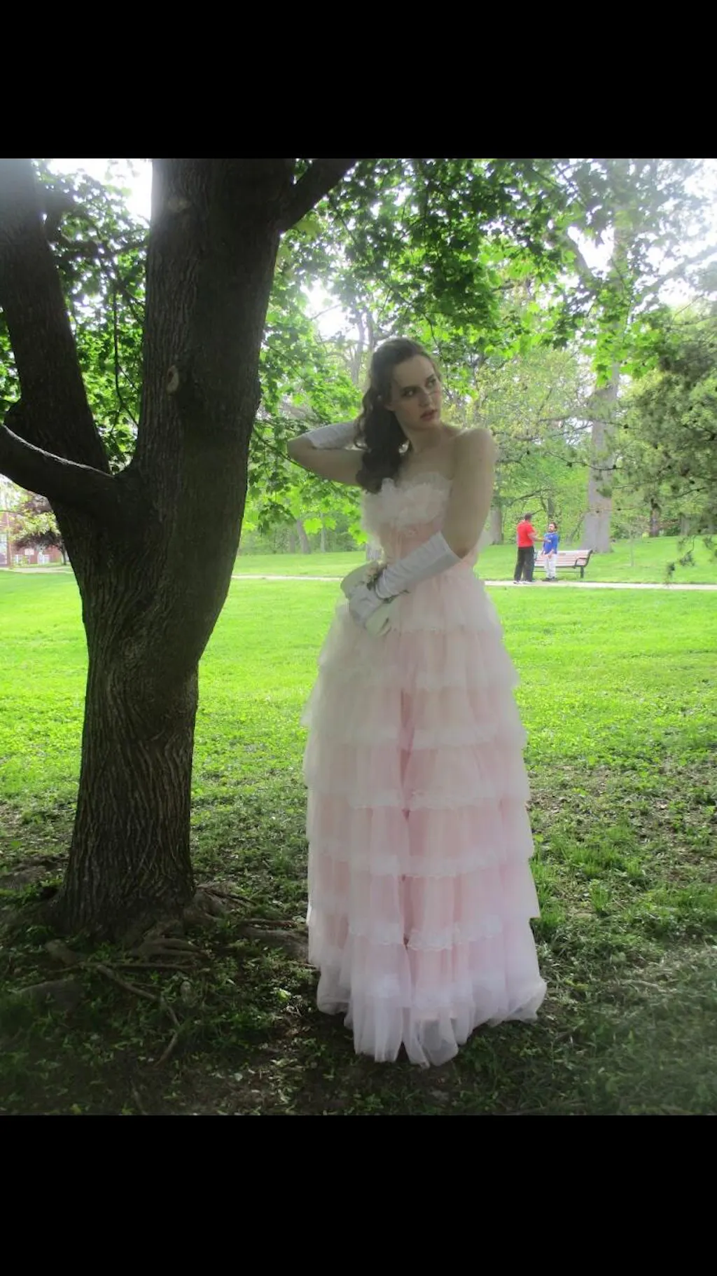 Vintage Ball Gown Strapless Pink Long Prom Dresses Tulle Layers Evening Dress C3738 main image 1