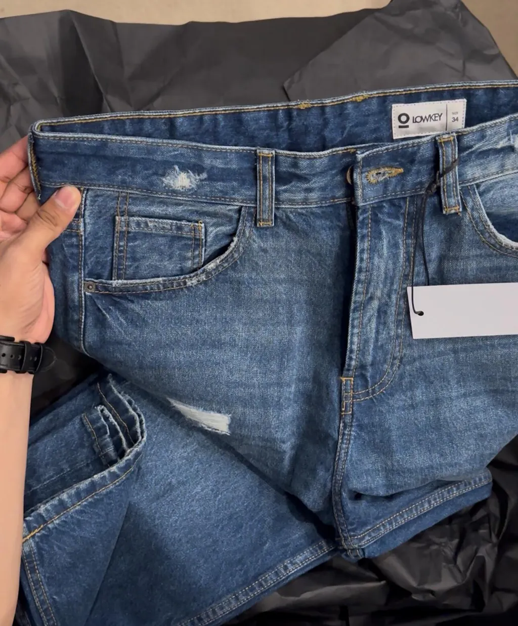 Mid Dark Distressed Baggy Jeans