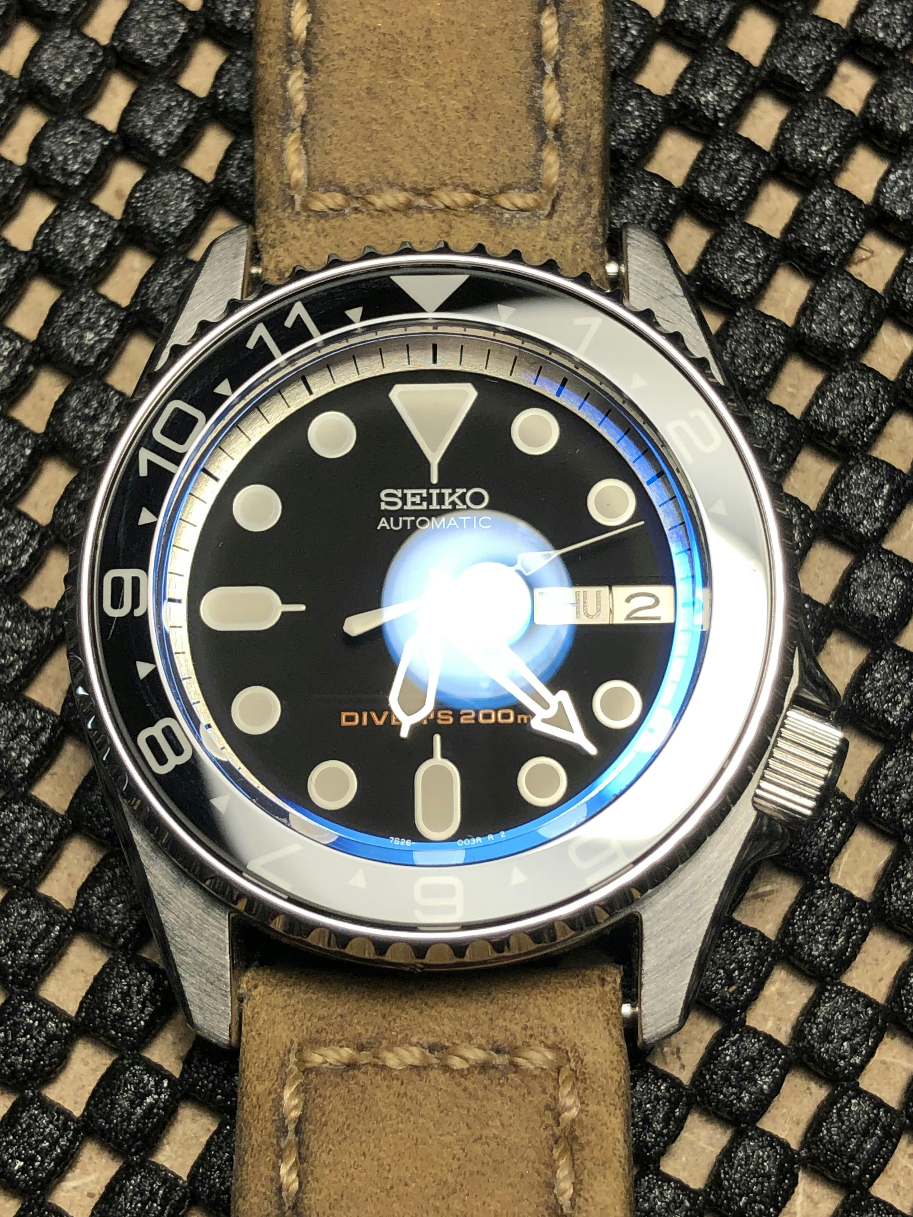 SKX013 Lumed Sapphire Bezel Insert Flat BGW9 Black Dual Time