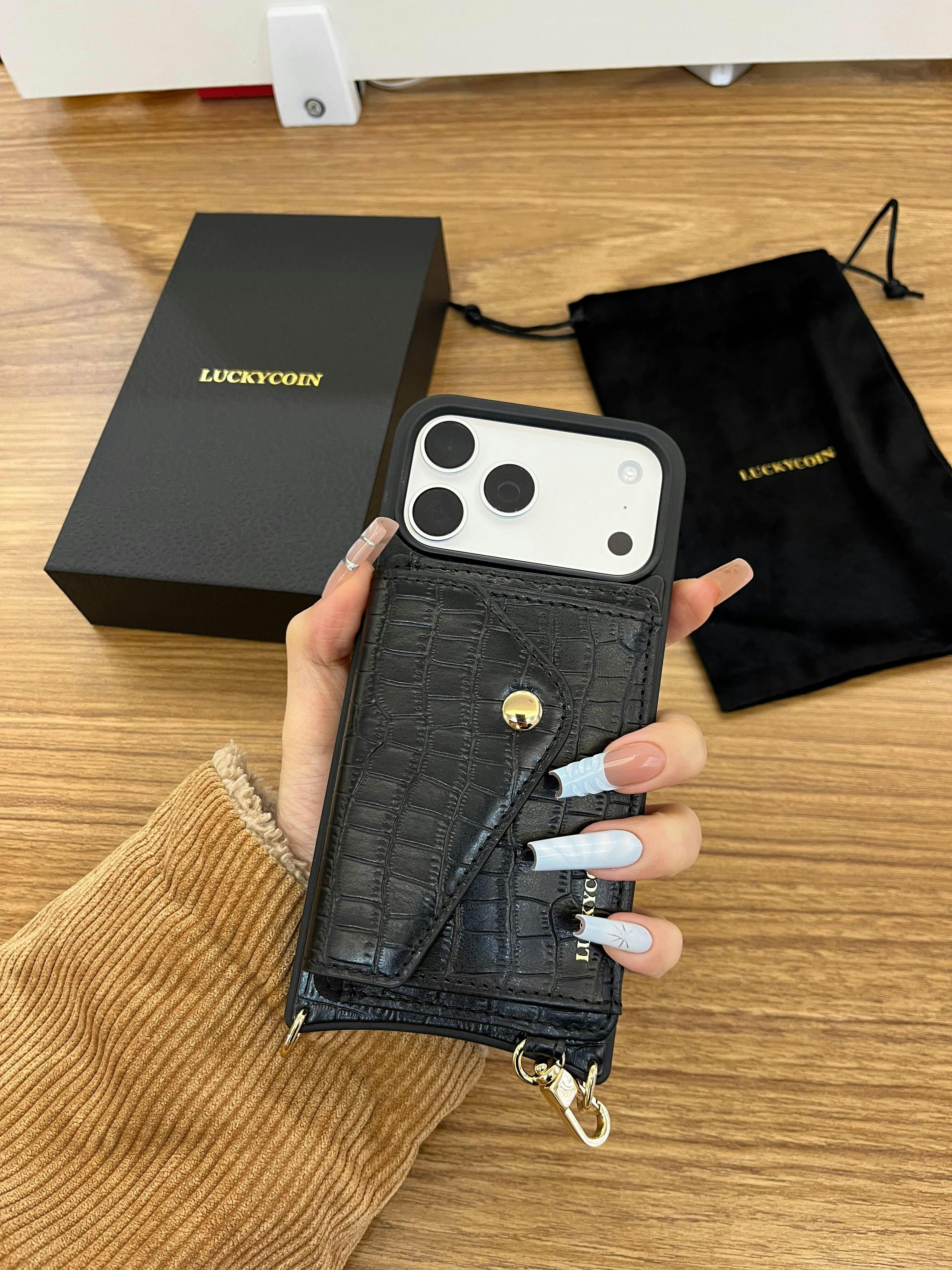 MagSafe Detachable Wallet Crossbody Phone Case – Black Croc