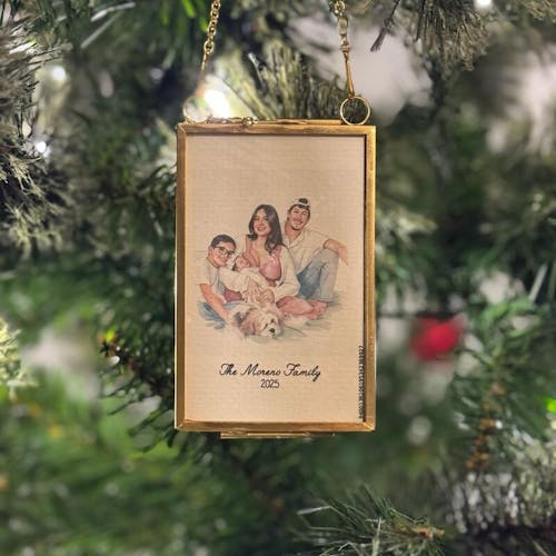 Personalized Watercolor Picture Golden Frame Ornament