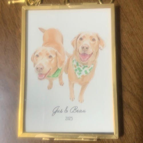 Personalized Watercolor Dog Photo Golden Frame Ornament