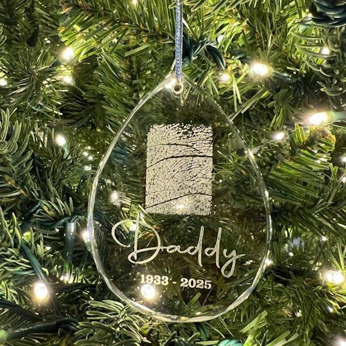 Personalized Fingerprint Dad Remembrance Teardrop Glass Ornament