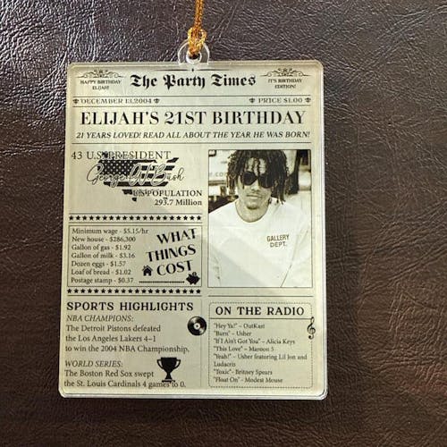 Personalized 21st Birthday Newspaper Acrylic Ornament