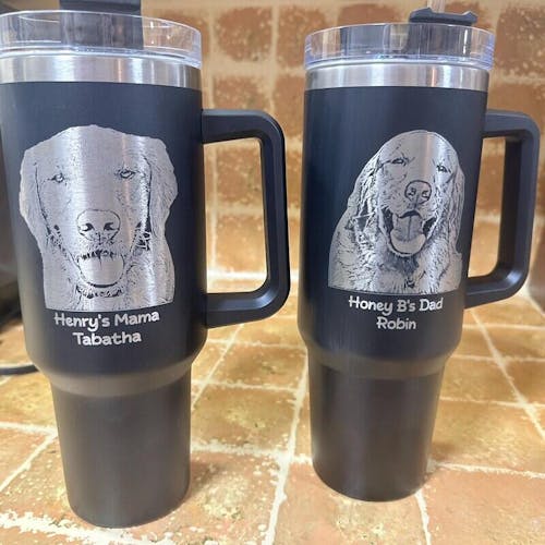 Custom Dog Photo 40oz Tumbler with Handle Engraved