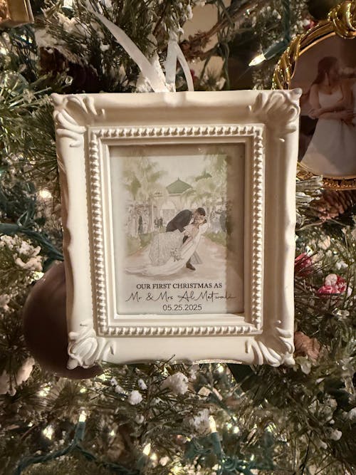 Personalized Watercolor Photo Our First Christmas Frame Ornament