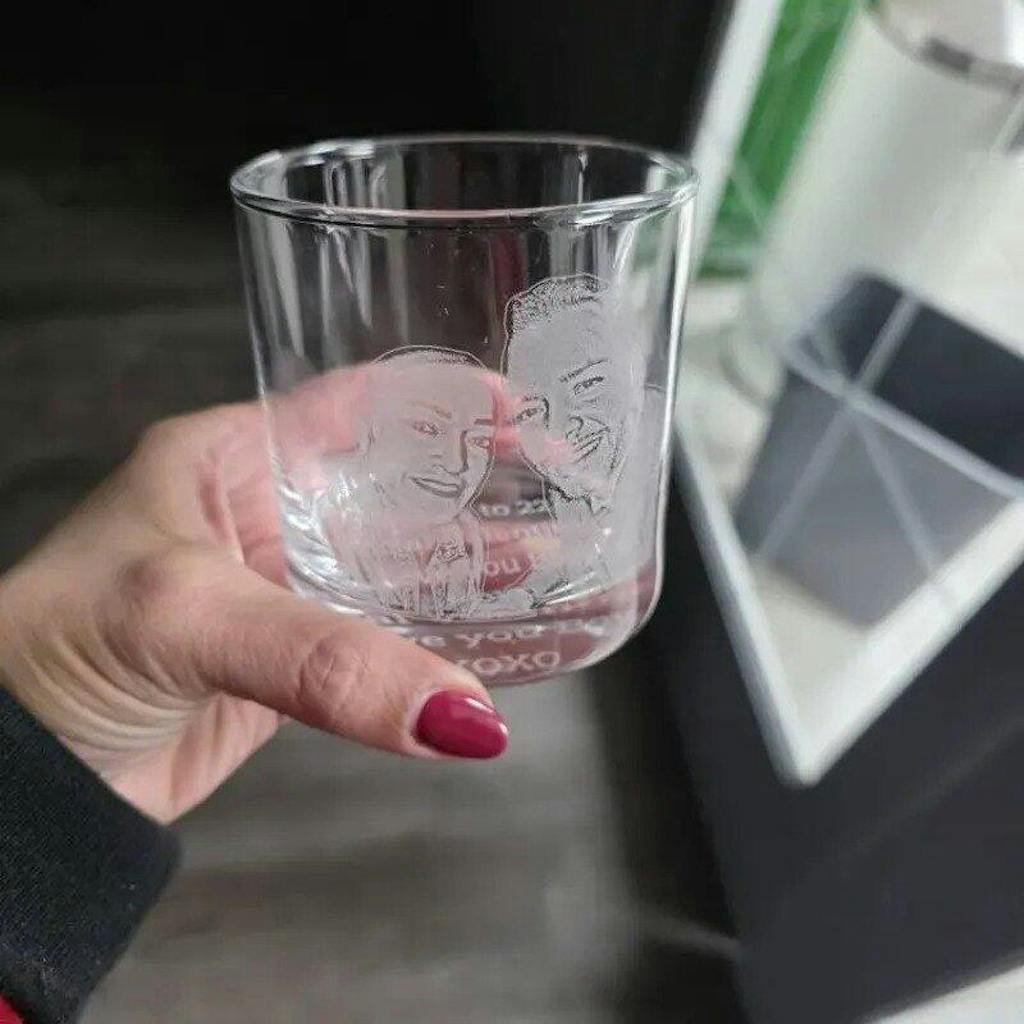 Custom Photo & Handwriting Whiskey Glass Engraved