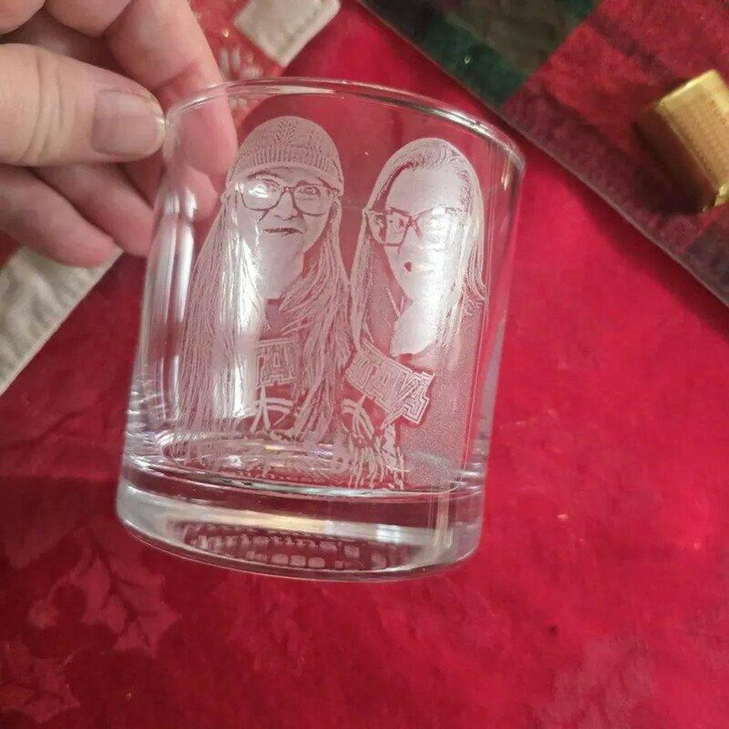 Custom Photo & Handwriting Whiskey Glass Engraved