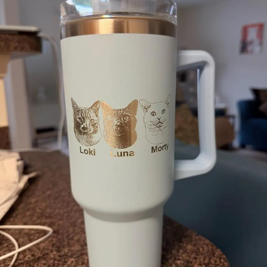 Custom Dog Photo 40oz Tumbler with Handle Engraved