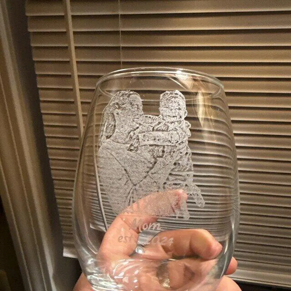 Personalized Stemless Wine Glass with Photo Engraved