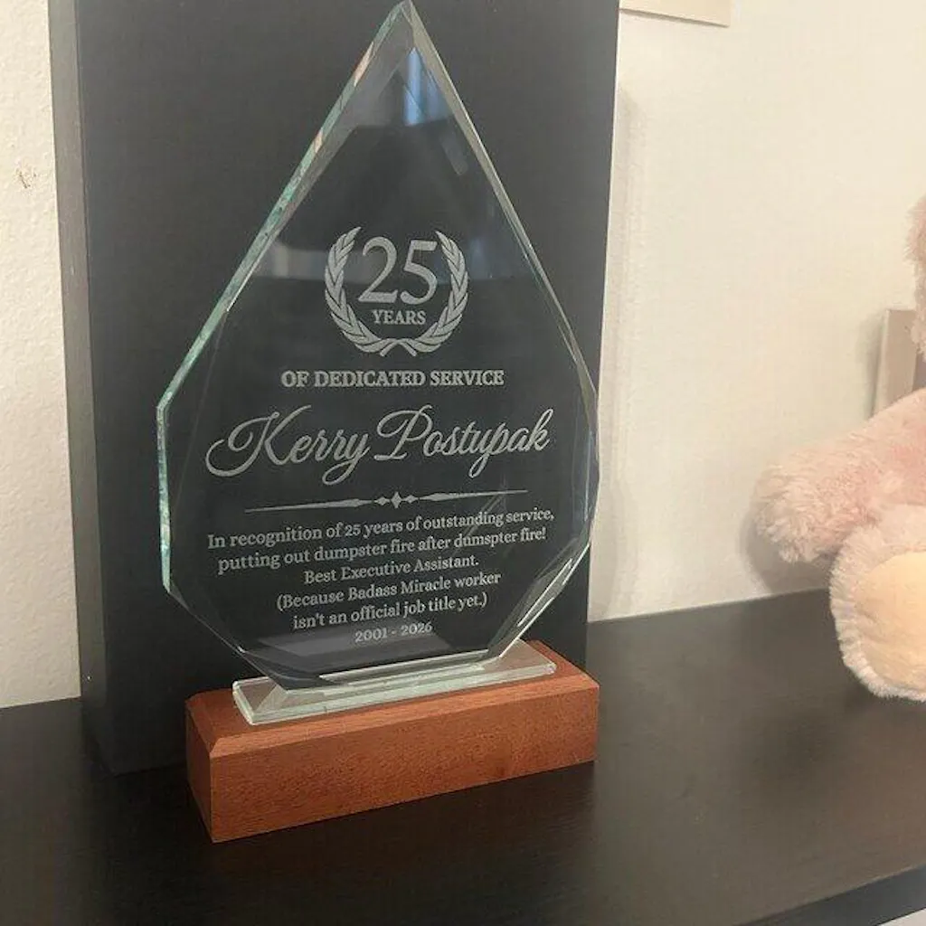 Personalized 30 Years of Service Flame Crystal Award