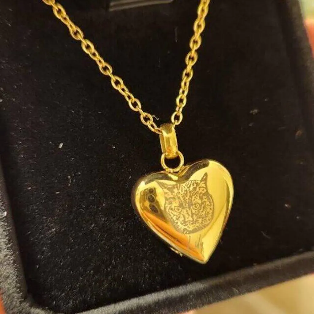 Personalized Cat Photo Heart Urn Necklace