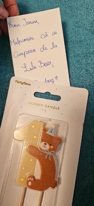 Lumanare aniversara cifra 1 cu ursuletul Teddy, mix, 7 cm