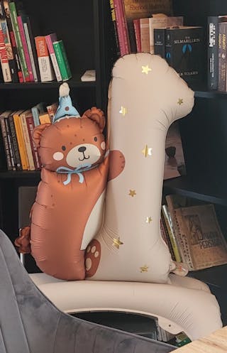 Balon Folie Cifra 1 cu Ursulet - 81 x 72 cm PartyDeco