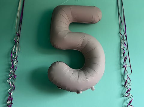 Balon din folie Cifra 5, 86 cm, roz pal mat