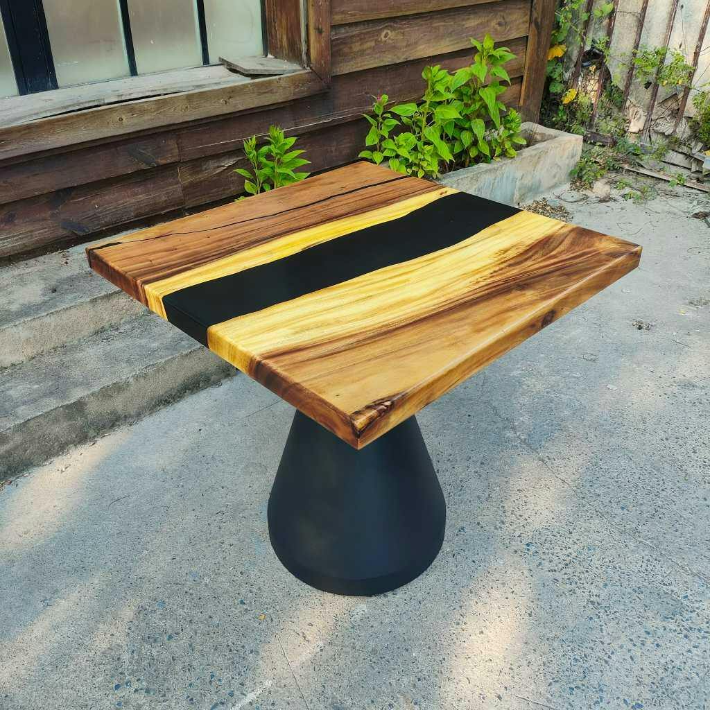 Square Black Epoxy Resin Table Top 19" x 19"