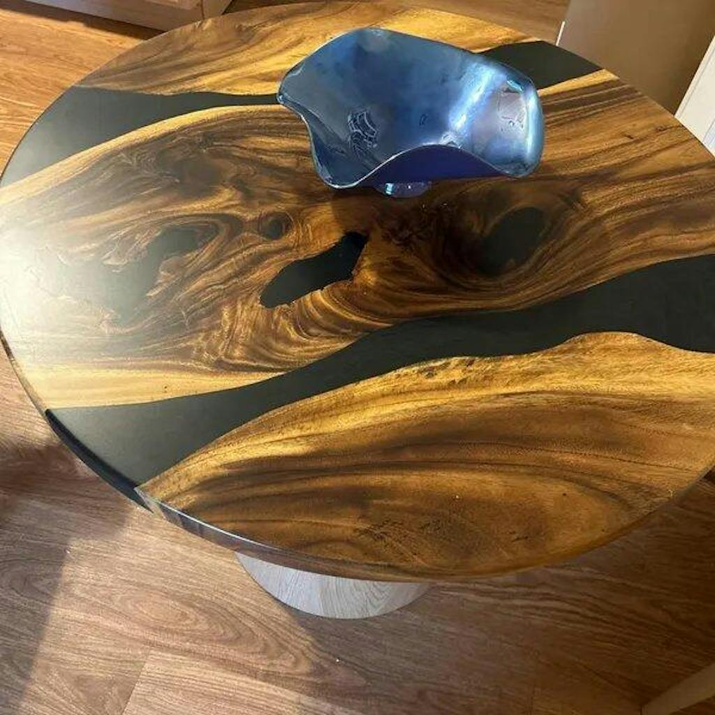 Round Black Epoxy Resin Dining Table Top 41" Diameter