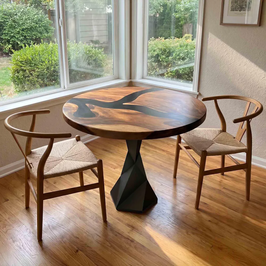 Modern Dining Table with Frost 28.5" H x 12.5" W Steel Table Base for Epoxy Top