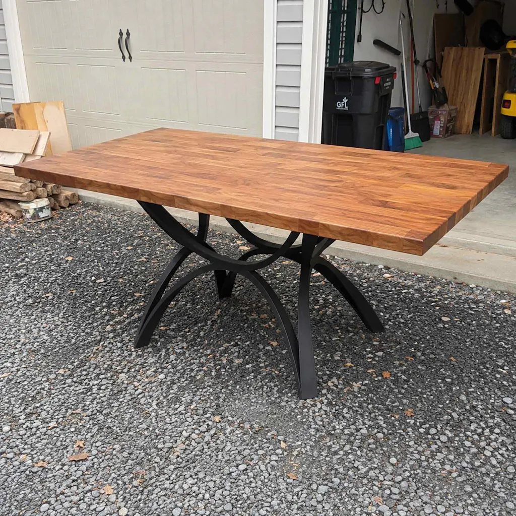 Dining Table with Spey 28.5" H x 24" W Steel Table Base for Butcher Block Top