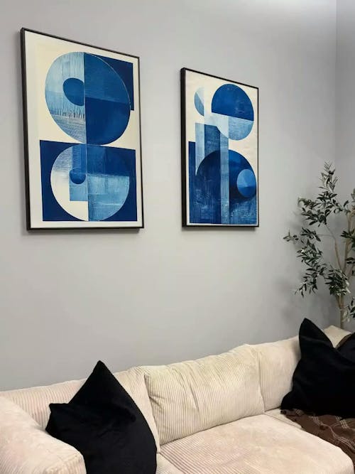 Geometric Minimalist Blue Wall Art - Echo Form
