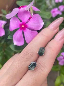 Hexagon Cut Moss Agate Classic Stud Earrings for Women