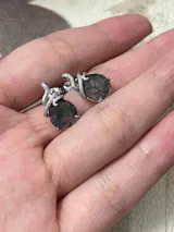 Pear Cut Moss Agate Unique Snake Stud Earrings