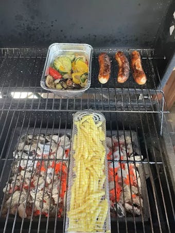 Set of 2 Stainless Steel Rolling Grill Baskets with Removable Wooden Handles